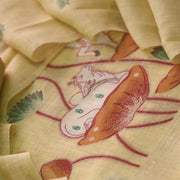 Contemporary Florals Yellow Muga Cotton Pichwai Jamdani Unstitched Suit Set